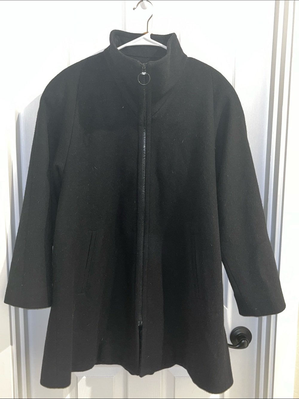 Jones New York 100% Wool Black Zip-Front Pea Coat